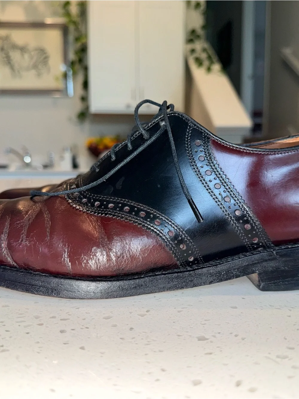 Allen Edmonds Two-Tone Burgundy and Black Leather Oxfords